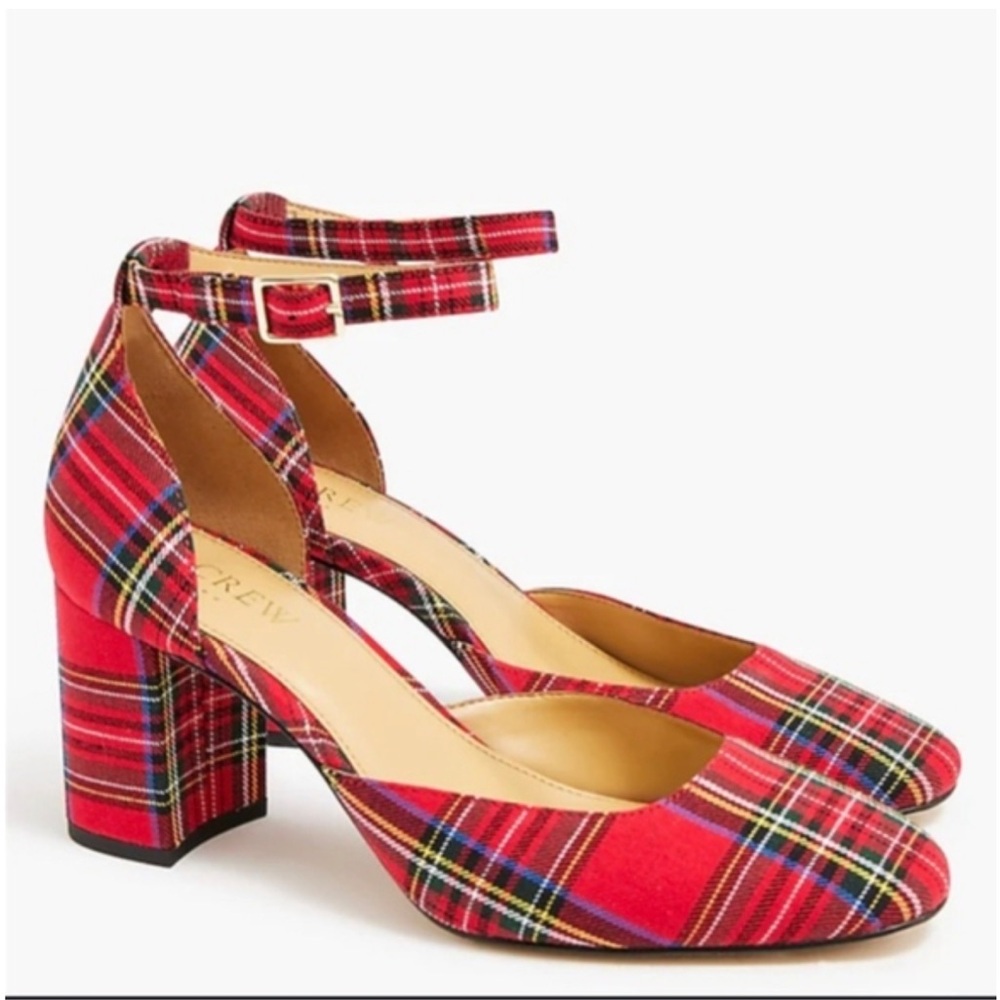 J.Crew Tarten Plaid  Ankle-Strap Block Heel Pumps